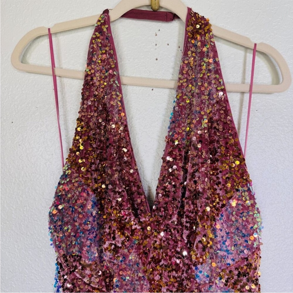 Free People Multicolor Sequin Backless Halter Dress - Pink, Gold, Blue - Picture 7 of 9